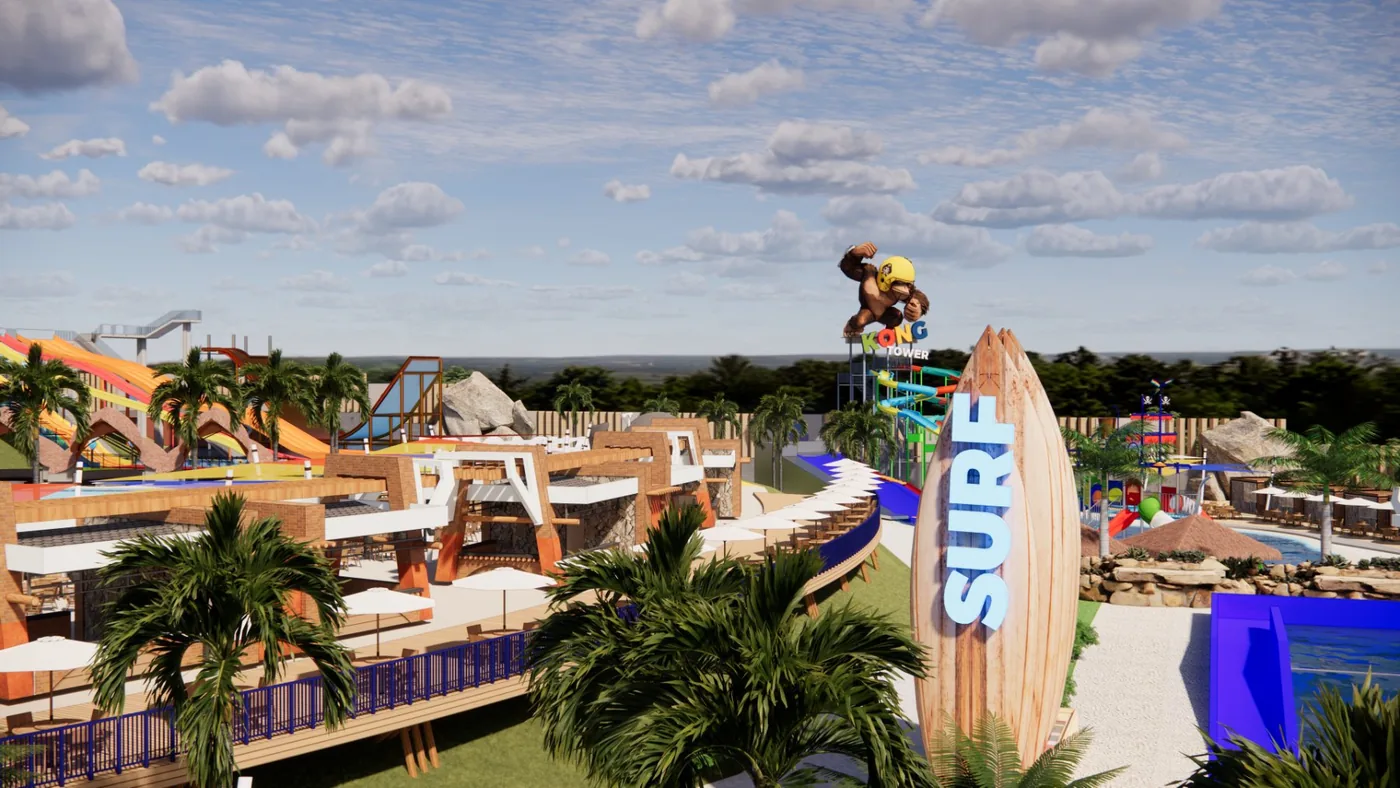 Área de surf e Kong Tower